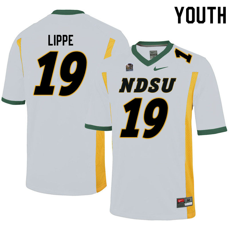 Youth #19 Jake Lippe North Dakota State Bison College Football Jerseys Sale-White